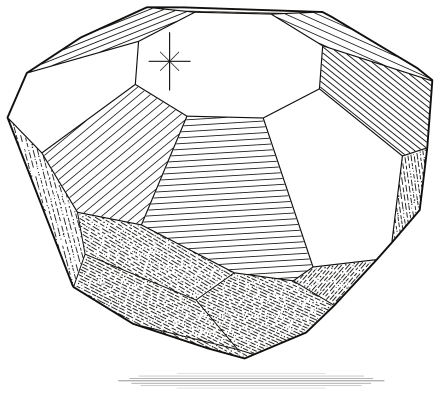 An engraving of a stone with its top half cut and polished